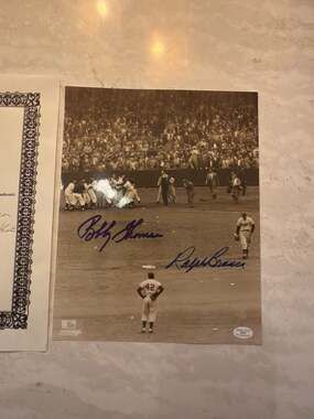 Dual Signed Bobby Thomson and Ralph Branca 'The Shot Heard 'Round the World' 8x1